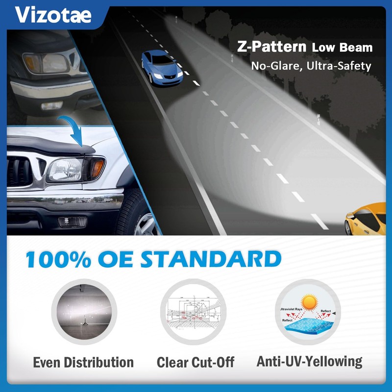 Vizotae Headlights Assembly for 2001-2004 Toyota Tacoma Halogen Headlamp Replacement,