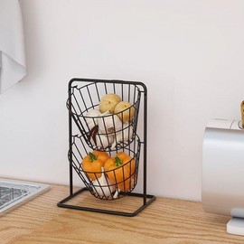 Kitchen steel basket 2-tier round storage basket organizer black 2 Tiers