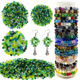1000PCS Assorted Color Glass Beads for Jewelry Making, Green Color 4/6/8mm Glass Seed Beads for Crafts, Crystal Spacer Loose Faceted Beads for Bracelets, DIY, Suncatchers,