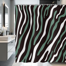deFouliao Green Shower Curtain Modern Abstract Green Black White Striped Bathroom Curtain Sets Minimalist Bath Home Luxury Hotel Decor, Waterproof Washable with Hooks, 72x72 Inch