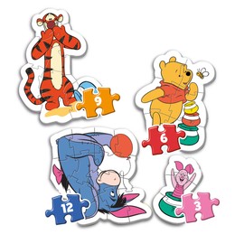 Clementoni 20820 Supercolor Winnie the Pooh – Puzzle 3 + 6 + 9 + 12 Teile ab 2 Jahren, buntes Kinderpuzzle mit besonderer Leuchtkraft & Farbintensität, Geschicklichkeitsspiel für Kinder