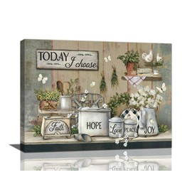 Rustic Kitchen Wall Art Farmhouse Pictures Wall Decor Vintage Country Painting Prints Farm Positive Quotes Framed Artwork for Dining Room Restaurant Ready to Hang 16"x12"