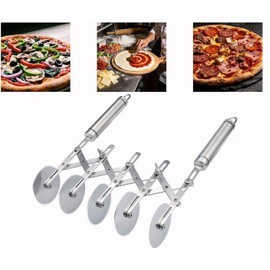 Wheel Adjustable Pasta Cutter with Handle - Stainless Steel Multi-Tool for Baking Pastry, Pizza, Noodles & Pie Crust (5 Roller)