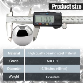 2pcs 1-3/4''inch Chrome Steel Bearing Balls 45mm Steel Balls Precision Bearing Bulk Bicycle Bearing Balls