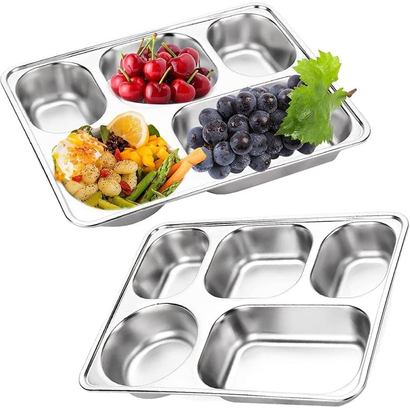 AIYoo Large 13 inches Stainless Steel Rectangular Divided Plates,5 Sections