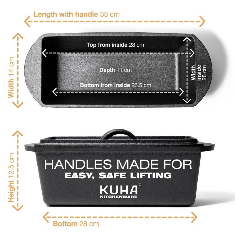 KUHA Cast Iron Bread Loaf Pan with Lid + Heat