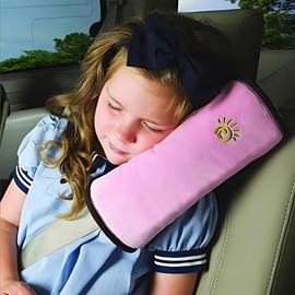 Bloomsworld Kids Seat Belt Pillow, Soft Plush Cushion for Children in Booster Seats, Head Support for Car Naps - Pink