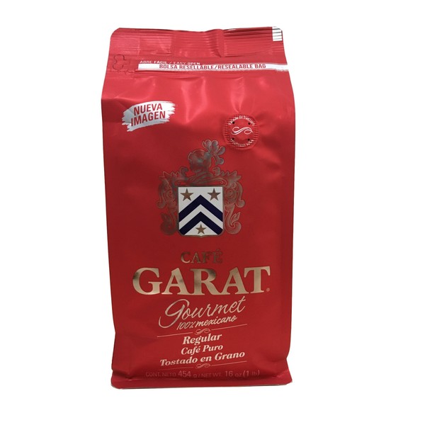 Café Garat Gourmet Grano Entero – 100% Arabica – Café de grano entero tostado medio – 454 gramos – 16 onzas (1 libra) Cafe Mexicano Grano Entero 454 gramos
