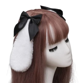 HappyHome Rabbit Ears, Ribbon, Hair Accessory, Hairpin, Rabbit Ears, Cosplay, Cute, Fluffy, Halloween, Fancy Dress Accessory (Black)