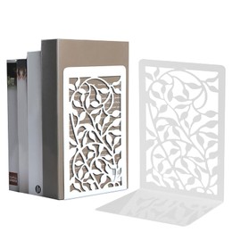 1 Pair of Bookends, White Bookends, Metal Bookends, Book Holder for Shelf, Book Stand, Book Holder Shelf for School, Office, Home, Reading Stand, Music Stand