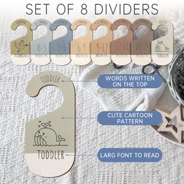 ITDYB Baby Closet Dividers for Clothes Organizer - Set of 8 Wooden Double-Sided Baby Clothes Size Dividers form Newborn to Toddler for Daily Gender-Neutral Baby Nursery Decor