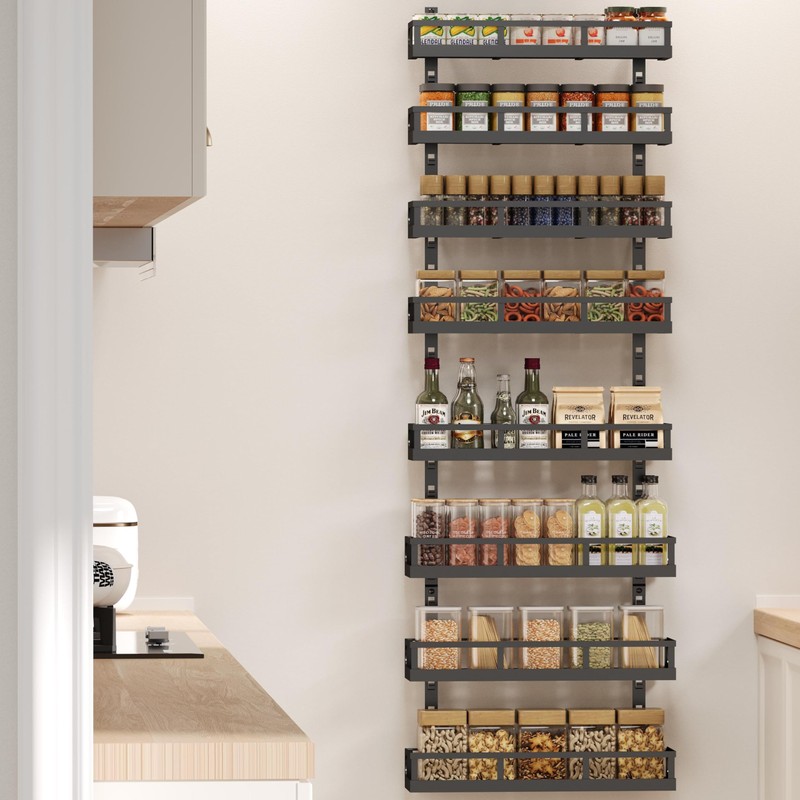 X-cosrack 8-Tier Adjustable Spice Rack – Wall-Mounted Space-Saving Organizer with
