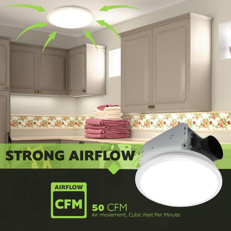 Homewerks 7141-50 Bathroom Fan Integrated LED Light Ceiling Mount Exhaust
