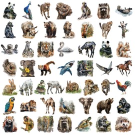 Tisaindor 50 Pcs Realistic Animal Stickers, Jungle,Zoo Animals Stickers, Transparent Animals PET Sticker for Kids Teens,Wildlife Stickers for Stationery, Luggage Scrapbooking (Animals)
