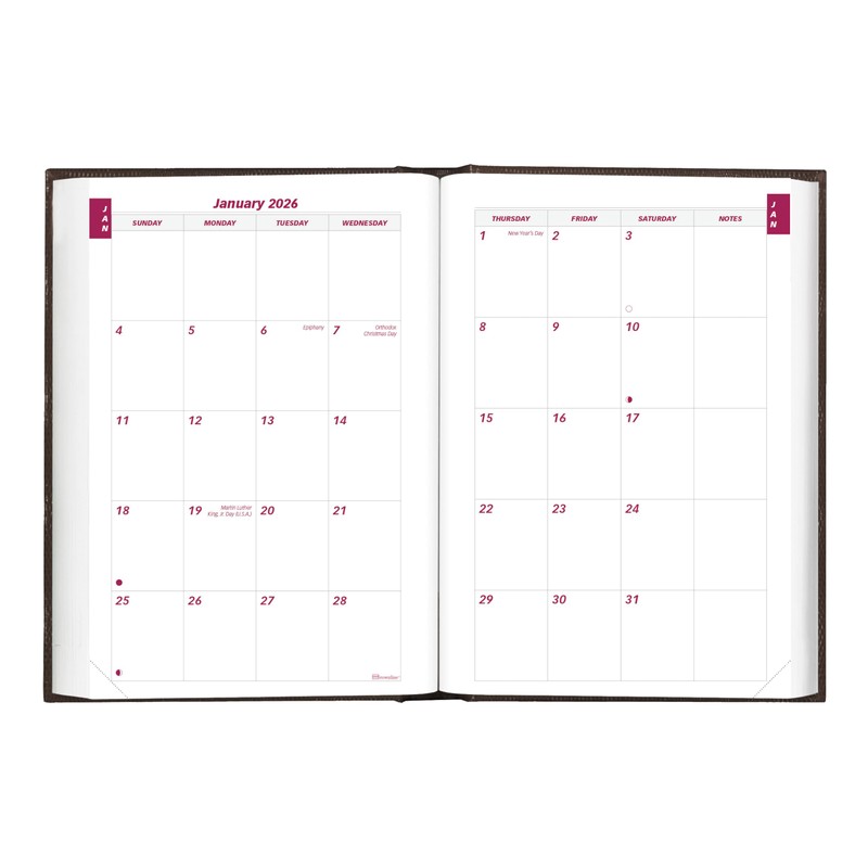 Brownline® 2026 Traditional Daily/Monthly Planner, Untimed Journal, 12 Months, January