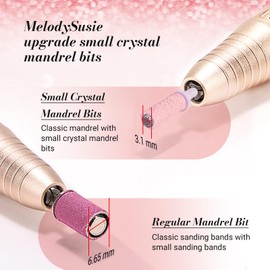 MelodySusie Small 3.1mm Mandrel Bit with Crystal Top for Nails, 3/32'' Easy Off Nail Drill Bits for Sanding Bands, Suitable for Acrylic Nails Gel Manicures and Pedicures, Rose Pink