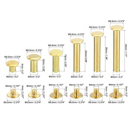 PATIKIL 120 Sets Chicago Screws, M5 Chicago Screw Phillips Binding Post Screw Rivets Steel Brass Plated for Leather Belt Scrapbook Photo Albums, 5mm,10mm,15mm,25mm,35mm,45mm