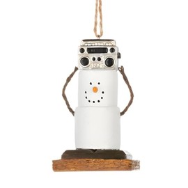 Ganz Smores Snowman Ornament with Boom Box, 6-Inch, Handcrafted Holiday Decor, White, Brown