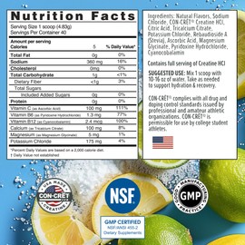 CON-CRĒT® Creatine HCl + Hydration | Electrolyte Powder Tub | Lemon Lime | Sugar Free Electrolytes | Rehydration Formula w Potassium, Sodium, Zinc, Magnesium to Hydrate & Recover (40 serv)