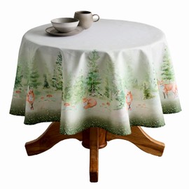 Maison d'Hermine Table Cloth Round Table 100% Cotton 69 Inches Tablecloth Reusable Decorative Everyday Use for Dining Room, Farmhouse, Home, Party, Festive & Wedding - Winter Mornings