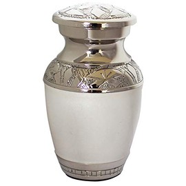 Small Keepsake Cremation Urn for Ashes, Funeral Memorial Miniature Token Urn (White)