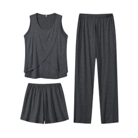 SWOMOG Maternity Pajamas Set 3 Pieces Nursing Sleepwear Set for Breastfeeding Soft Maternity Sleepwear for Womens Postpartum PJS with Pocket Deep Grey