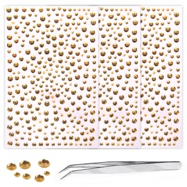Self Adhesive Face Gems and Pearls for Makeup, Festival Jewels, Hair Gems, Rhinestone Stickers for Face, Eye, Makeup, Nail, Body, Crafts 3/4/5/6 mm 975Pcs (25.gem_Gold)