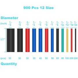 Brand: DHOOZ 900 Pcs Wire Heat Shrink Tubing Kit, Industrial Heat-Shrink 12 Sizes 6Colored