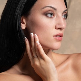 Namana Skinny Sterling Silver Band Ring - Women's Wedding Set with Cubic Zirconia Stones. Size O, 925 Sterling Silver