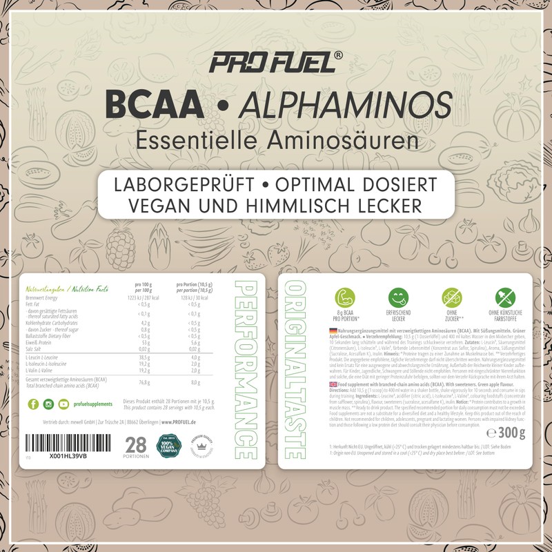 BCAA Powder 2 x 300 g Green Apple – Test