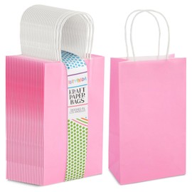 BLUE PANDA 25-Pack Pink Gift Bags with Handles - Small Paper Treat Bags for Birthday, Wedding, Retail (5.3x3.2x9 In)