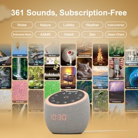 White Noise Sound Machine for Sleeping, 361 Soothing Sounds, Smart APP Control, Custom Buttons, Non Looping Natural Sounds, Bedside Dimmable Clock, Night Light, Santebee for Adults Baby Kids Lullaby
