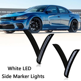 Riloer 4 PCS Front& Rear White Side Marker Lights with Smoked Lens Compatible with Dodge Charger 2015-2017