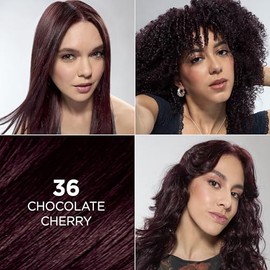 L'Oréal Paris Feria Multi-Faceted Shimmering Permanent Hair Color, 36 Chocolate Cherry (Deep Burgundy Brown) (1 Kit) Hair Dye