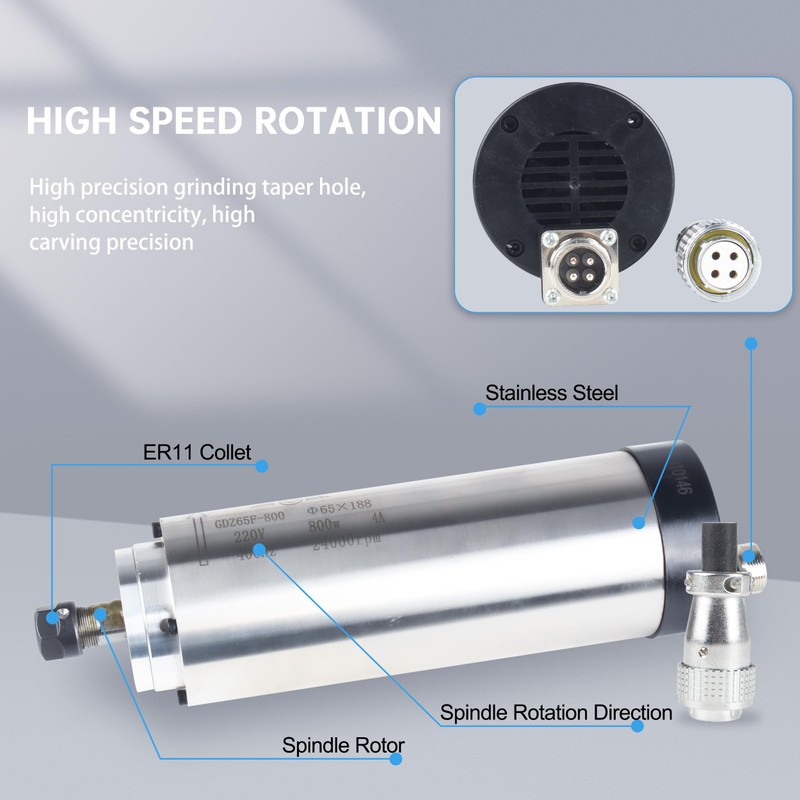 RATTMMOTOR 800W ER11 Air Cooled Spindle Motor 220VAC 24000RP 65mm