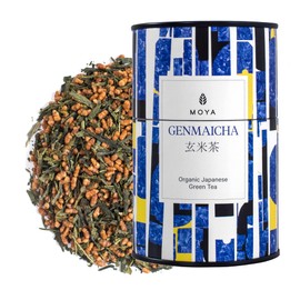 Moya Organic Japanese Genmaicha Green Tea Loose Leaf | 60g Sencha with Rice | Tea from Japan | Friendly for Vegans and Vegetarians | Packed in Multicolored Carton Tin | Perfect for a Gift