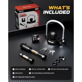 RETRUE Keyed Alike Trailer Lock Set Tow & Store Lock Kit Include Universal Coupler Lock & Dual Hitch Receiver Pin Lock & Trailer Tongue Lock, Black
