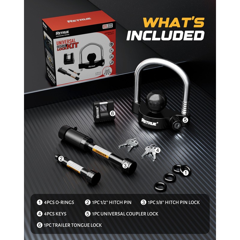 RETRUE Keyed Alike Trailer Lock Set Tow & Store Lock