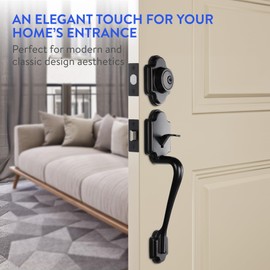 FORTSTRONG - Front Door Lock and Handle with Deadbolt - Set Includes Installation Template, Handles and Screws - Knobs Locksets for Entry Doors - Modern & Classic Handleset Design