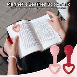 2Pcs Magnetic Leather Bookmark Cat, Heart Magnetic Pen Holder Book Marks Clip Gift for Cat Lover Magnet Page Clips for Women Men Reader Teachers Students Book Lovers Writer