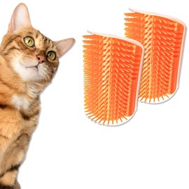 Cat Self Groomer, Cat Grooming Brush, Cat Puppy Scratcher, Wall Corner Groomers Soft Grooming Brush Cat Puppy Massage Combs (2 Orange)