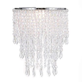 Waneway 3 Tiers Ceiling Chandelier Pendant Light Shade with Acrylic Jewel Droplets, Beaded Lampshade with Chrome Frame and Clear Beads, Diameter 8.7 inches, Clear