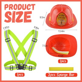 BlinBlin Firefighter Helmet and Vest Set, Firefighter Helmet, Adjustable Reflective Vest, Roleplay Toys, Pretend Role Play Hat
