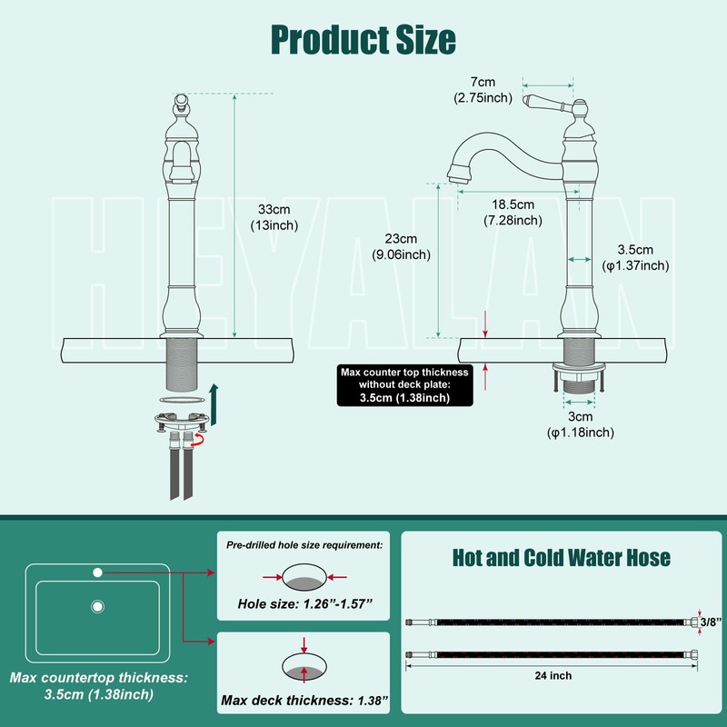 Heyalan Vessel Sink Faucet Tall Bathroom Faucet Single Handle 1