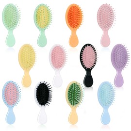 Swpeet 12Pcs Multicolor Mini Wet Hair Brush Assortment Kit, Travel Detangling Brush Small Paddle Hair Brush Pocket Travel Hair Brushs with Ease Knots Air Cushion Comb for All Hair Types