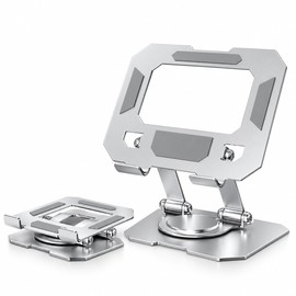 Foldable Tablet & Phone Stand for Desktop Use – 360° Rotatable Metal Support Bracket with Hollow-Out Design for Work & Home