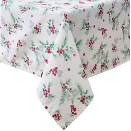 Laura Ashley Decorative Tablecloth, Wrinkle and Stain Resistant, Spillproof Water Repellent, Easy Care Washable Polyester Fabric for Dining, Kitchen, Holiday and Party, 60" x 84", Holly Berry