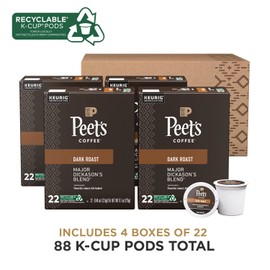 Peet's Coffee, Dark Roast Keurig K-Cup Pods - Major Dickason's Blend 88 Count (4 Boxes of 22 K-Cup Pods)