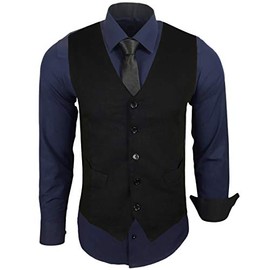 Baxboy B-44-HWKR Men's Shirt with Waistcoat Tie Suit Jacket Business Wedding Leisure Shirts Tailcoat Men's Vest Set Selectable, navy