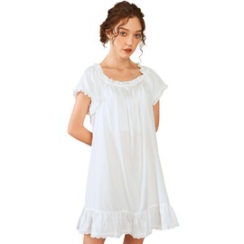Nanxson Womens Nightdress Cotton Short Sleeve Nightwear Vintage Victorian Nightgown (M, White)